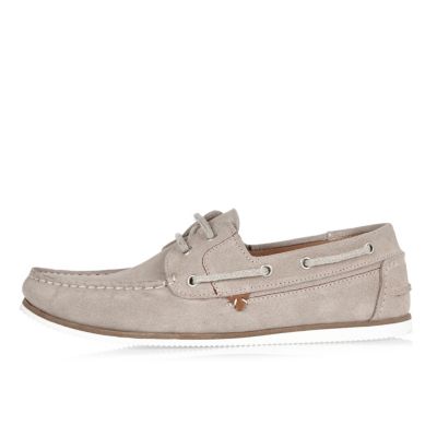 Grey suede boat shoes
